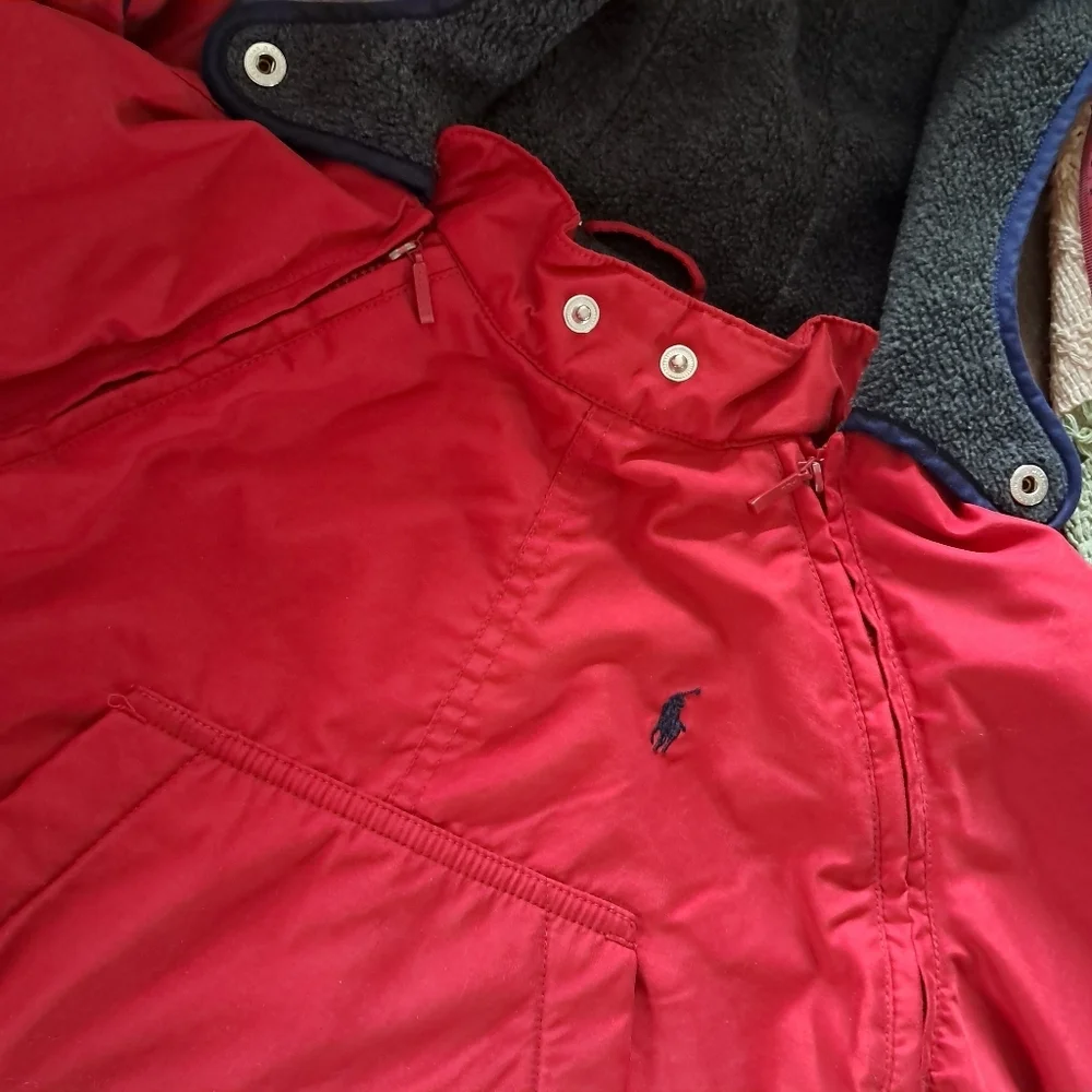 Ralph Lauren Hooded Red Fleece Linned Snowsuit Size 12-24 Months